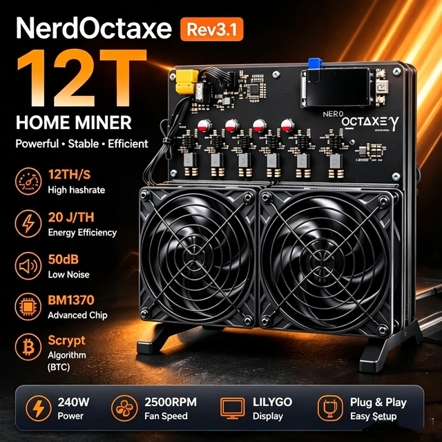 Alt view image 3 of 5 - NerdOCTAXE Rev3.1 12TH/s Bitcoin Miner, SHA-256 ASIC Solo Miner System, Quiet Fan Compact Desktop BTC Mining Machine No RGB