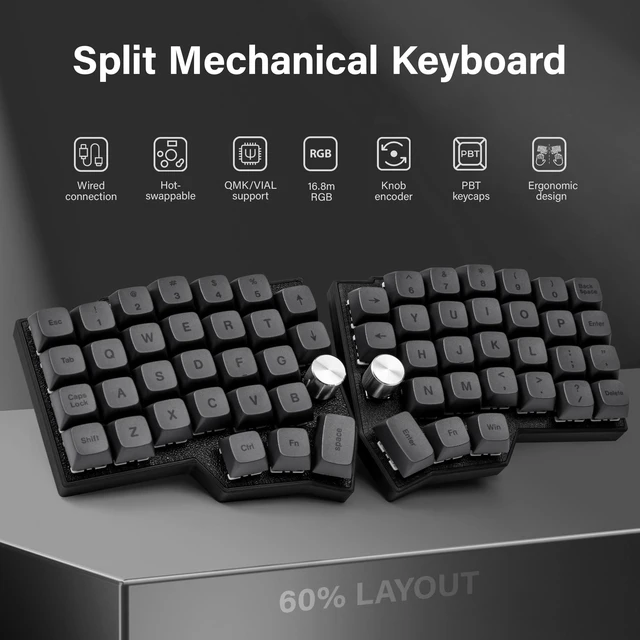 Alt view image 2 of 5 - YIVU Borne 4x6 Split Mechanical Keyboard, Extended Corne Layout Ergonomic Keyboard, QMK/Vial Programmable, Hot Swappable RGB with Dual Rotary Encoders, Ready-to-Use Custom Keyboard for Coding