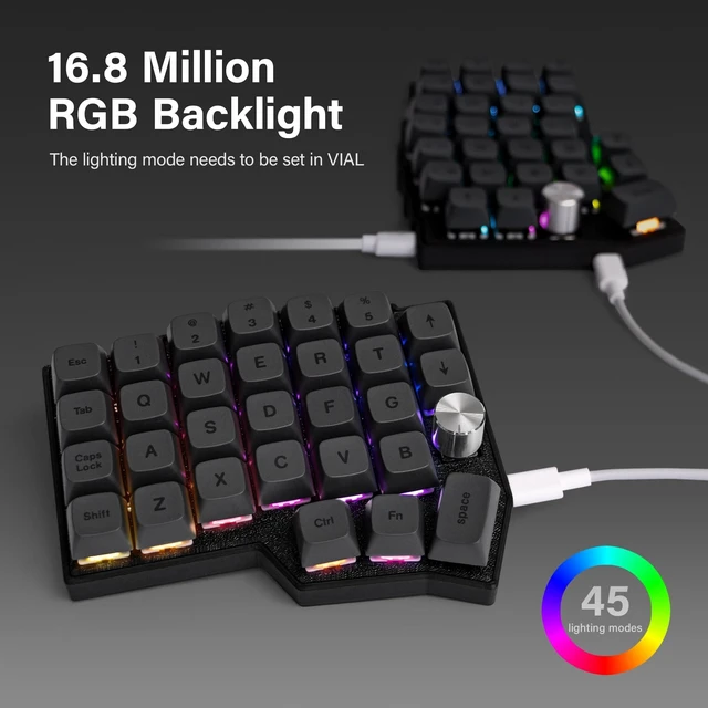 Alt view image 4 of 5 - YIVU Borne 4x6 Split Mechanical Keyboard, Extended Corne Layout Ergonomic Keyboard, QMK/Vial Programmable, Hot Swappable RGB with Dual Rotary Encoders, Ready-to-Use Custom Keyboard for Coding