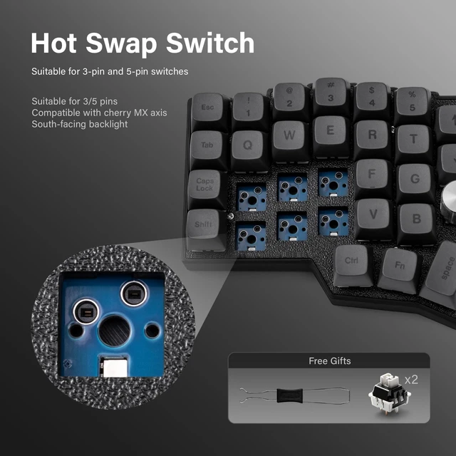 Alt view image 3 of 5 - YIVU Borne 4x6 Split Mechanical Keyboard, Extended Corne Layout Ergonomic Keyboard, QMK/Vial Programmable, Hot Swappable RGB with Dual Rotary Encoders, Ready-to-Use Custom Keyboard for Coding