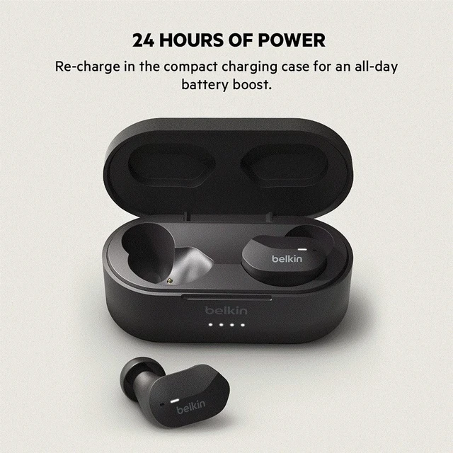 Alt view image 4 of 5 - Belkin SoundForm True Wireless Earbuds, Bluetooth Headphones with Microphone, Touch Controls, IPX5 Sweat & Splash Resistant for iPhone 14, Pro, Max, Mini & Galaxy S23 with Charging Case - Black