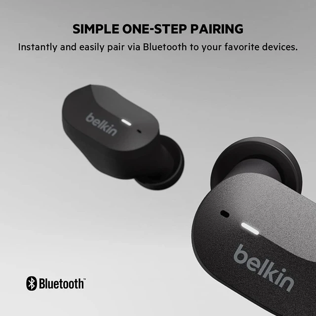 Alt view image 2 of 5 - Belkin SoundForm True Wireless Earbuds, Bluetooth Headphones with Microphone, Touch Controls, IPX5 Sweat & Splash Resistant for iPhone 14, Pro, Max, Mini & Galaxy S23 with Charging Case - Black