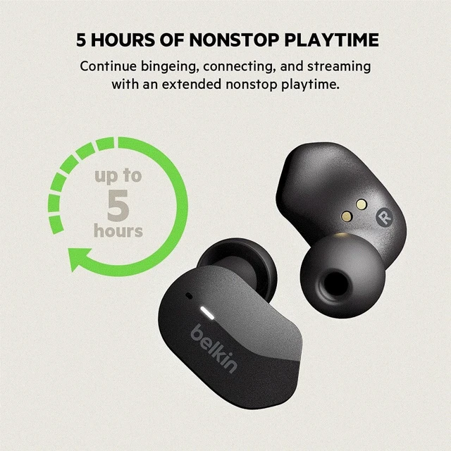 Alt view image 3 of 5 - Belkin SoundForm True Wireless Earbuds, Bluetooth Headphones with Microphone, Touch Controls, IPX5 Sweat & Splash Resistant for iPhone 14, Pro, Max, Mini & Galaxy S23 with Charging Case - Black