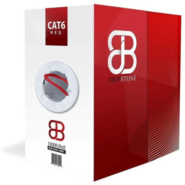 Main image of DRIPSTONE CAT6 1000ft Bulk Ethernet Cable 23AWG Solid CCA UTP 0.57mm Red