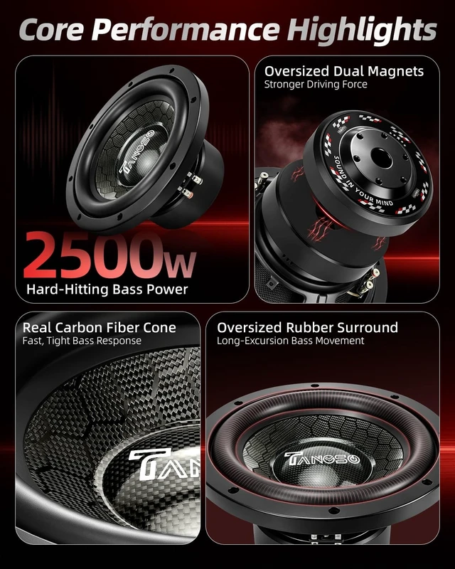 Alt view image 3 of 5 - TANVSO CarbonForce 10 Inch Subwoofer, 2500W Peak 4 Ohm Car Subwoofer
