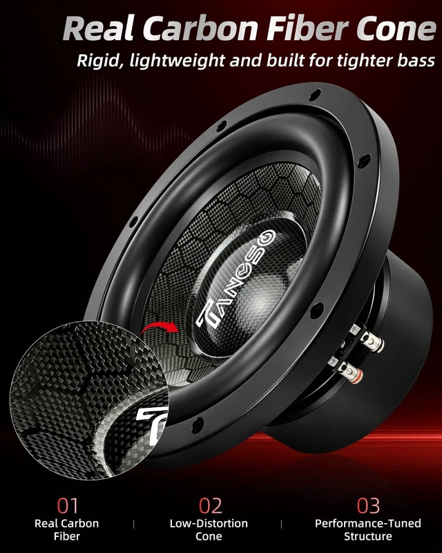 Alt view image 4 of 5 - TANVSO CarbonForce 10 Inch Subwoofer, 2500W Peak 4 Ohm Car Subwoofer