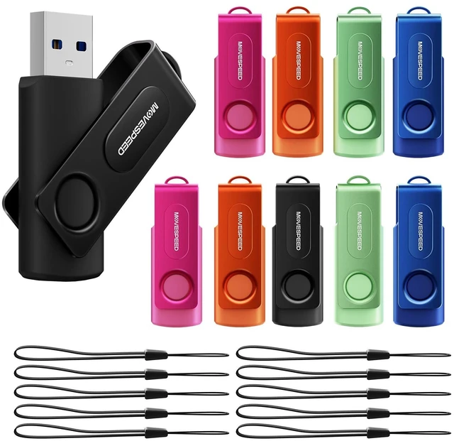 Main image of MOVE SPEED 10 Pack 32GB USB Drive, USB 2.0 Thumb Drives Memory Stick Mixed Colors with Lanyards for Data Storage