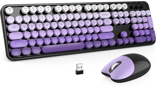 Main image of MOFII Wireless Keyboard and Mouse Combo, 2.4 GHz Full-Size Retro Round Keyboard and Mouse, Plug and Play, 8 Multimedia & Shortcut Keys for Mac, Windows, Laptop/Desktop/PC - Black Purple Gradien