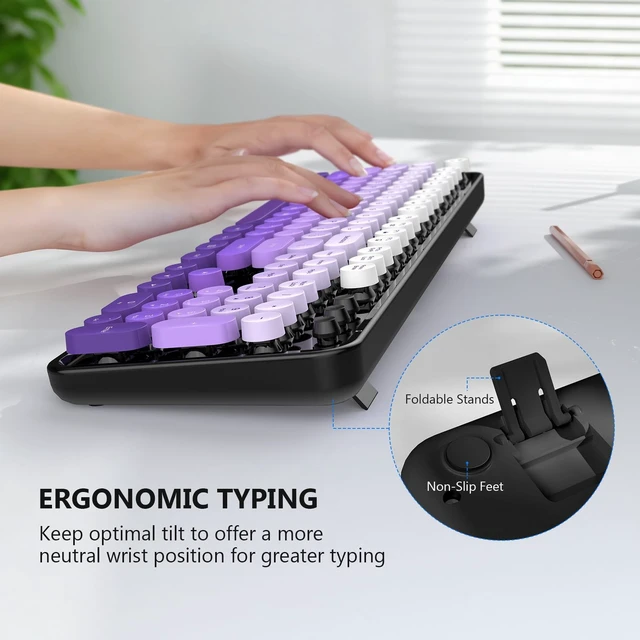 Alt view image 4 of 5 - MOFII Wireless Keyboard and Mouse Combo, 2.4 GHz Full-Size Retro Round Keyboard and Mouse, Plug and Play, 8 Multimedia & Shortcut Keys for Mac, Windows, Laptop/Desktop/PC - Black Purple Gradien