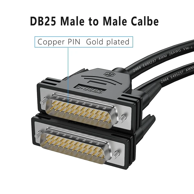 Alt view image 2 of 5 - JUXINICE DB25 Male to Male Cable 16FT, 26awg Tinned Copper Wires,Double-Shielded with Foil &Metal Braid, D-SUB 25 PIN RS232 Serial Cable in Black, OD:8.0mm