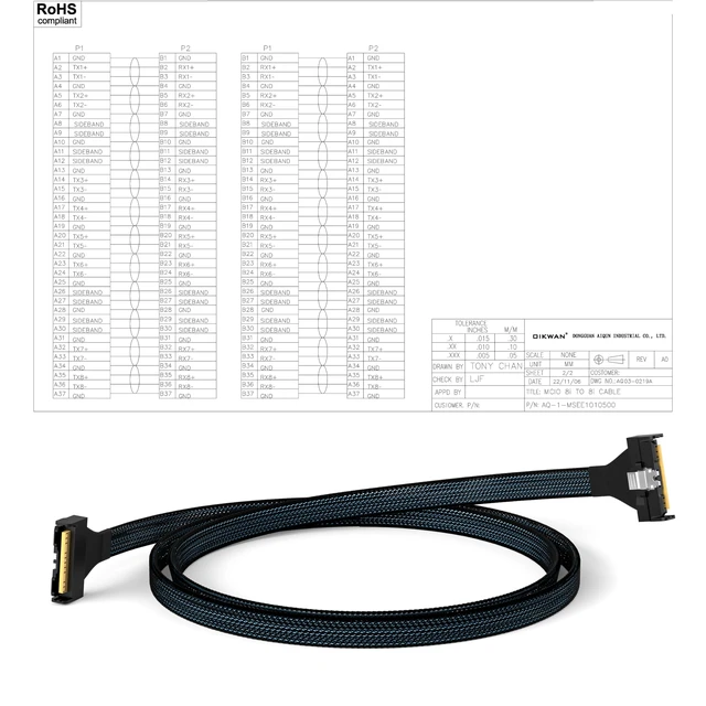 Alt view image 2 of 5 - OIKWAN MCIO PCIE 5.0 74Pin Male SlimSAS 8i to MCIO 8i Mini Cool Edge IO High-Speed Extender Cable