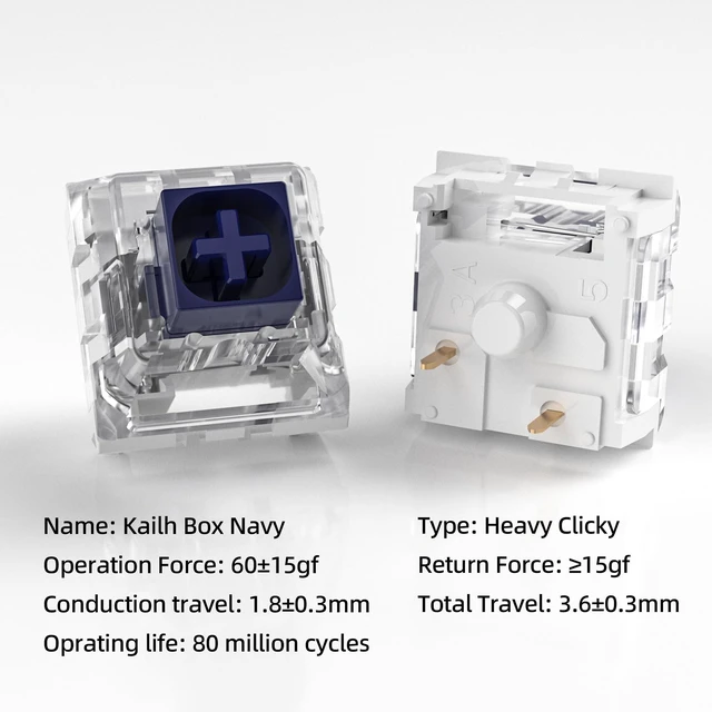 Alt view image 2 of 5 - Kailh Box Navy Switches for Mechanical Gaming Keyboard,3-Pin 60gf Clicky/Factory Lubed/IP56 Dust&Waterproof Switches(Kailh Box Navy,72Pcs)