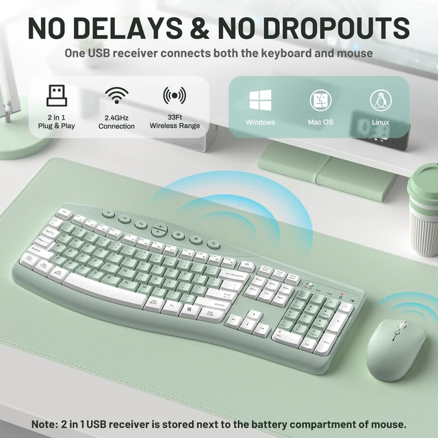 Alt view image 2 of 5 - Wireless Keyboard and Mouse Combo Silent Ergonomic Curved Design for Office