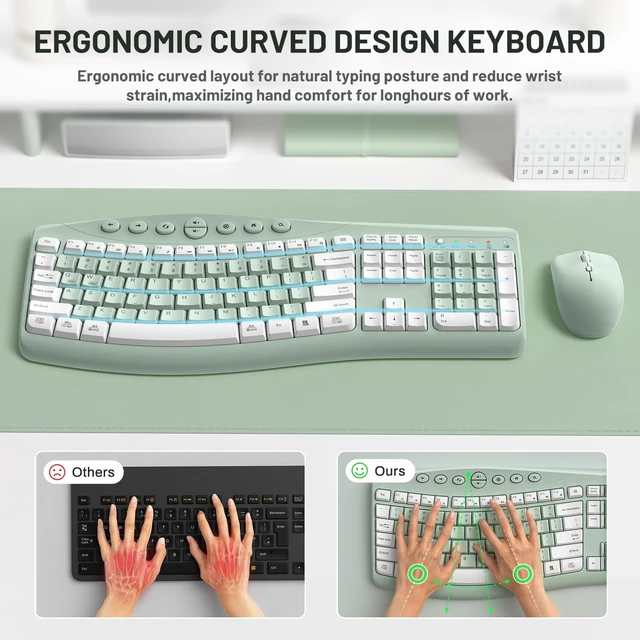 Alt view image 3 of 5 - Wireless Keyboard and Mouse Combo Silent Ergonomic Curved Design for Office