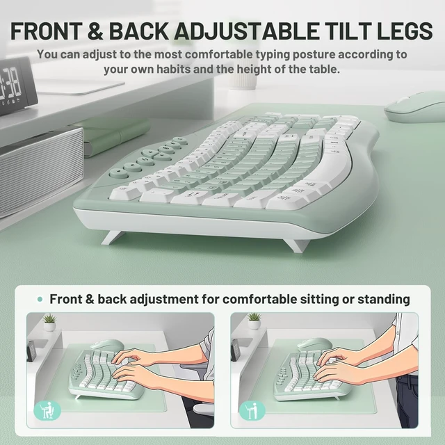Alt view image 5 of 5 - Wireless Keyboard and Mouse Combo Silent Ergonomic Curved Design for Office