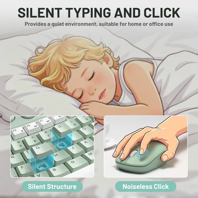 Alt view image 4 of 5 - Wireless Keyboard and Mouse Combo Silent Ergonomic Curved Design for Office