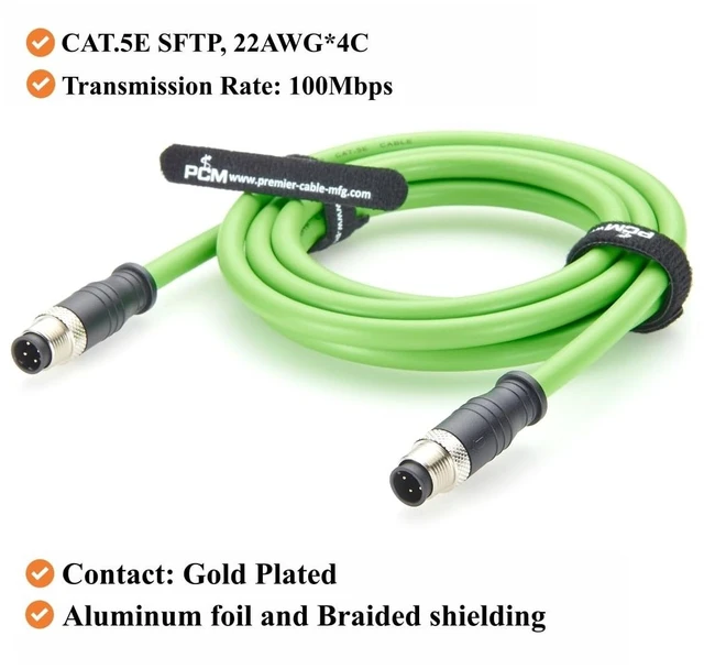 Alt view image 3 of 5 - PROFINET M12 D-Coded 4 Pin Male to Male Industrial Ethernet Cable CAT5e Shielded IP67 High Flex Drag Chain Cable for EtherCAT, PLC, Robot, Industrial Switch, Machine Vision, I/O Modules (5M/16.4FT)