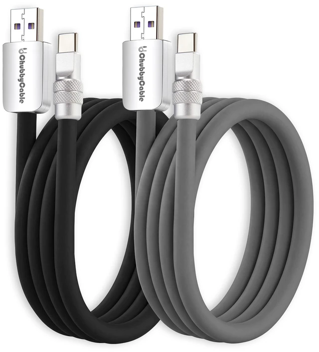 Main image of chubbycable 120W Silicone USB A to C Cable, 2 Pack, Black+Gray, 13.1FT
