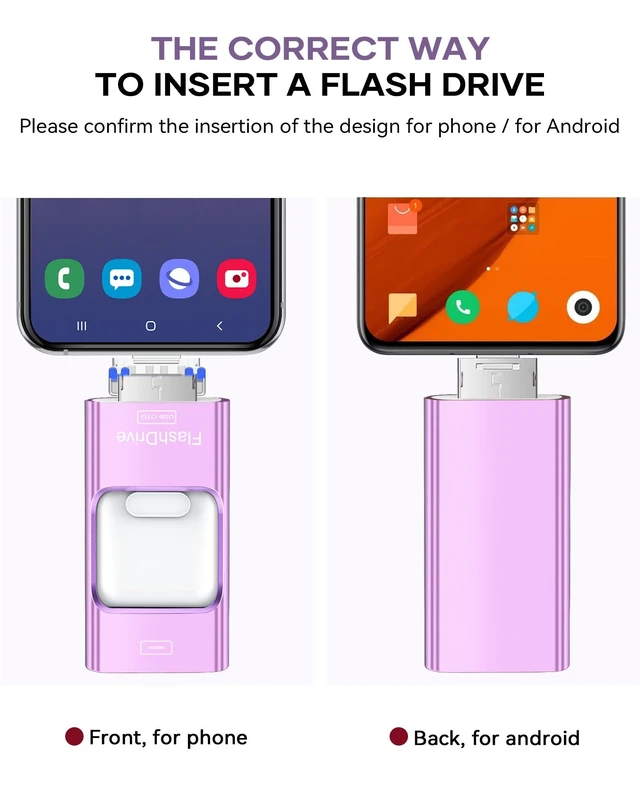 Alt view image 3 of 5 - Flash Drive for Phone 256GB, 4 in 1 USB Type C Memory Stick, Photo Stick External Storage Thumb Drive for Phone Pad Android Computer, Titanium Purple