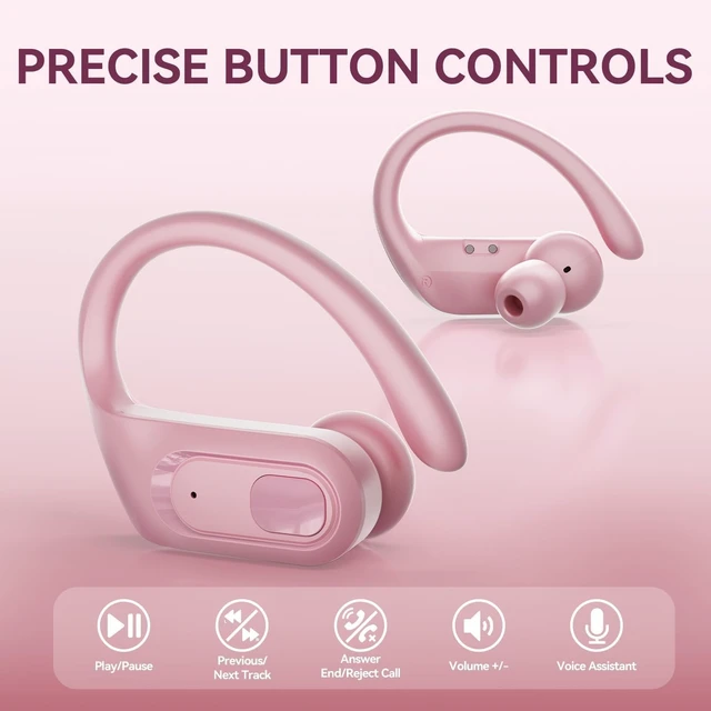 Alt view image 4 of 5 - occiam Active Noise Cancelling Wireless Earbuds Bluetooth Headphones Ear Buds 96Hrs Playback Clear Call Waterproof Earphones with Ear Hook Microphones for Sport Running Pink