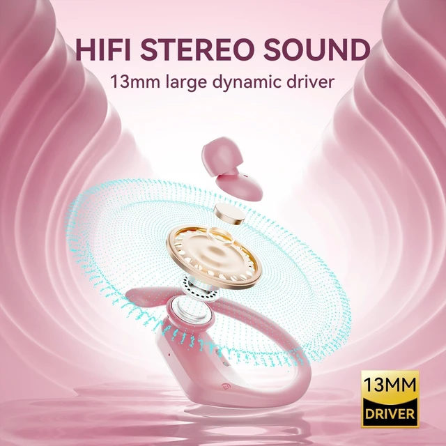 Alt view image 5 of 5 - occiam Active Noise Cancelling Wireless Earbuds Bluetooth Headphones Ear Buds 96Hrs Playback Clear Call Waterproof Earphones with Ear Hook Microphones for Sport Running Pink