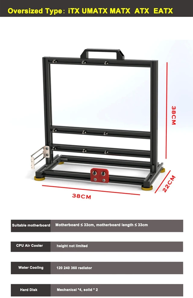 Alt view image 3 of 5 - Aluminum Alloy Open Case Gaming Computer Chassis Desktop Bracket Water Cooling Box Eatx Personality Creativity