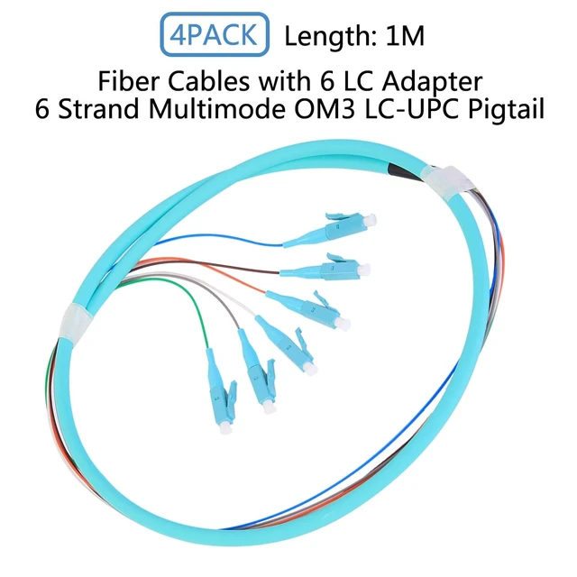 Alt view image 2 of 5 - GESD 4PACK LC-OM3 6 Pigtail 6 Strand Multimode OM3/OM4 50/125 LC-UPC Fiber Pigtail, 1.5 Meter