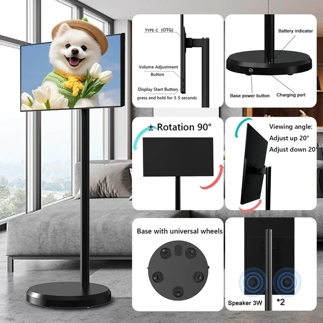 Alt view image 5 of 5 - 21.5" FHD Portable Smart TV on Wheels, Android 13 OS,4GB+64GB (Black)