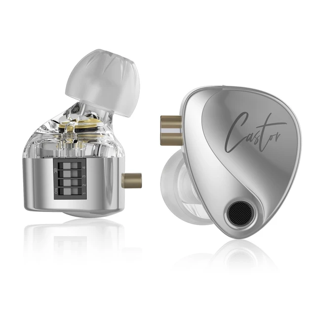 Alt view image 2 of 5 - QZXYHYN KZ Castor in Ear Monitor Headphones,3.5MM Plug Detachable Cable Wired Earbuds,Adjustable Dual Dynamic Ear Monitor (Silver, with mic)