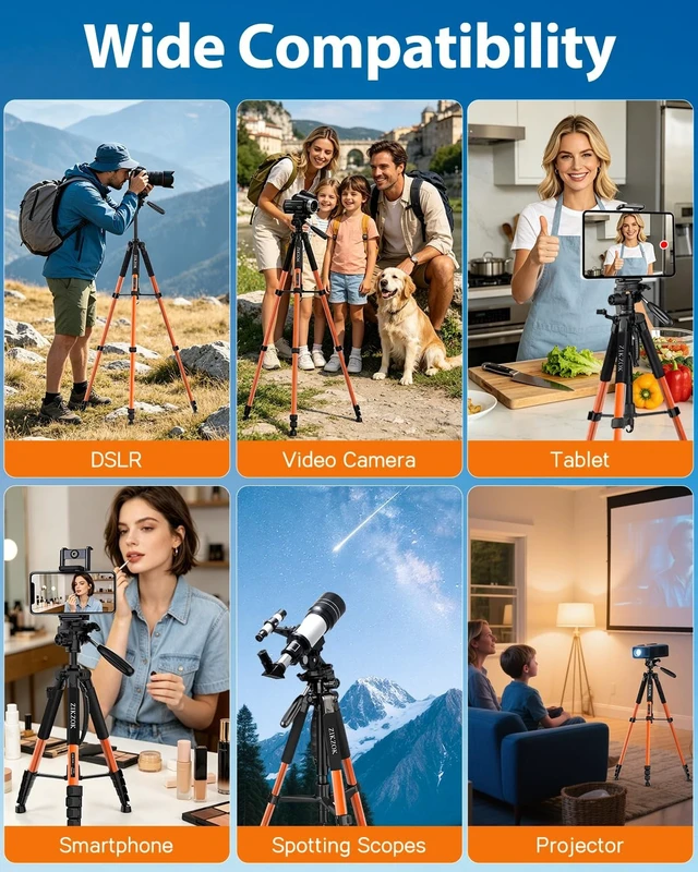 Alt view image 2 of 5 - 75inch Camera Tripod for ipad iPhone, Heavy Duty Aluminum Tripod with 360 Panoramic Ball Head,Compatible with Canon/Nikon/Sony DSLRs (Load 15 lbs for Travel/Live Streaming/Macro Shooting)
