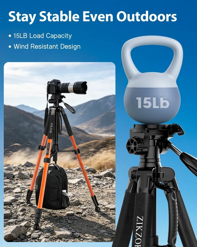 Alt view image 3 of 5 - 75inch Camera Tripod for ipad iPhone, Heavy Duty Aluminum Tripod with 360 Panoramic Ball Head,Compatible with Canon/Nikon/Sony DSLRs (Load 15 lbs for Travel/Live Streaming/Macro Shooting)