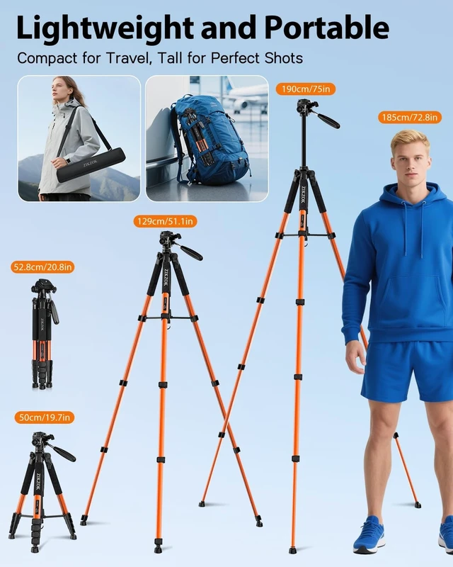 Alt view image 4 of 5 - 75inch Camera Tripod for ipad iPhone, Heavy Duty Aluminum Tripod with 360 Panoramic Ball Head,Compatible with Canon/Nikon/Sony DSLRs (Load 15 lbs for Travel/Live Streaming/Macro Shooting)