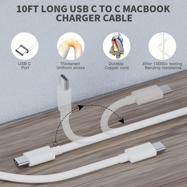 Alt view image 5 of 5 - MacBook Charger, 10FT Long USB C to C Cable with 30W USBC PD Power Adapter