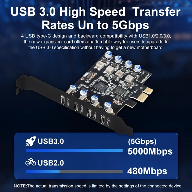 Alt view image 2 of 5 - PCIe USB 3.0 Card 4 Port, 5Gbps USB C PCI Express Expansion Card with Renesas UPD720201 Chip, Add 4 x USB Type-C Ports to Desktop PC - No External Power Required, for Windows/Linux