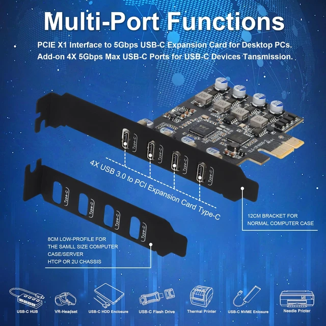 Alt view image 3 of 5 - PCIe USB 3.0 Card 4 Port, 5Gbps USB C PCI Express Expansion Card with Renesas UPD720201 Chip, Add 4 x USB Type-C Ports to Desktop PC - No External Power Required, for Windows/Linux