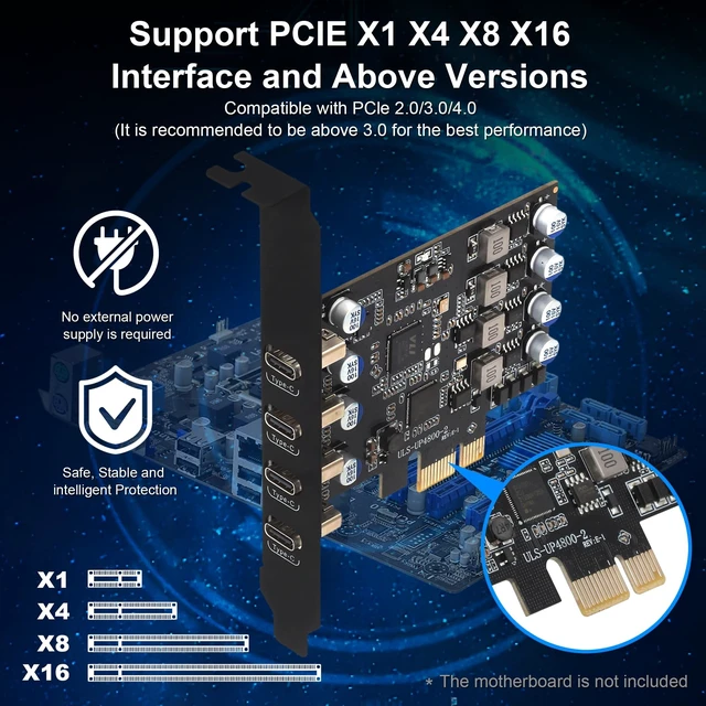 Alt view image 4 of 5 - PCIe USB 3.0 Card 4 Port, 5Gbps USB C PCI Express Expansion Card with Renesas UPD720201 Chip, Add 4 x USB Type-C Ports to Desktop PC - No External Power Required, for Windows/Linux