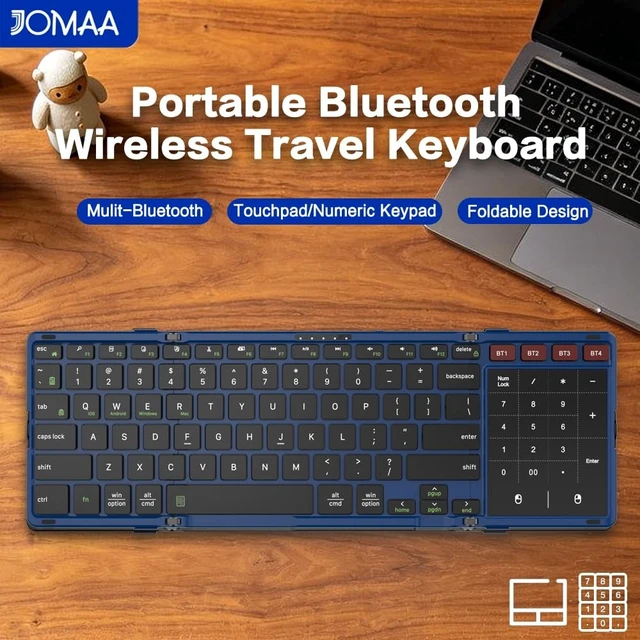 Alt view image 2 of 5 - JOMAA Foldable Bluetooth Keyboard, 4-Channel Wireless, Multi-Device Rechargeable with Touchpad and Numeric pad Travel Portable Keyboard for Laptop, Tablet Phone, Windows, Mac, Android, iOS