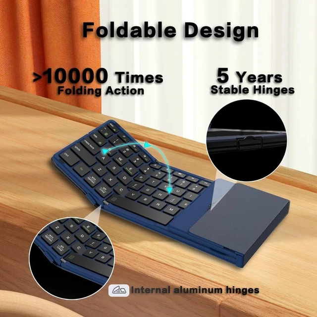 Alt view image 3 of 5 - JOMAA Foldable Bluetooth Keyboard, 4-Channel Wireless, Multi-Device Rechargeable with Touchpad and Numeric pad Travel Portable Keyboard for Laptop, Tablet Phone, Windows, Mac, Android, iOS