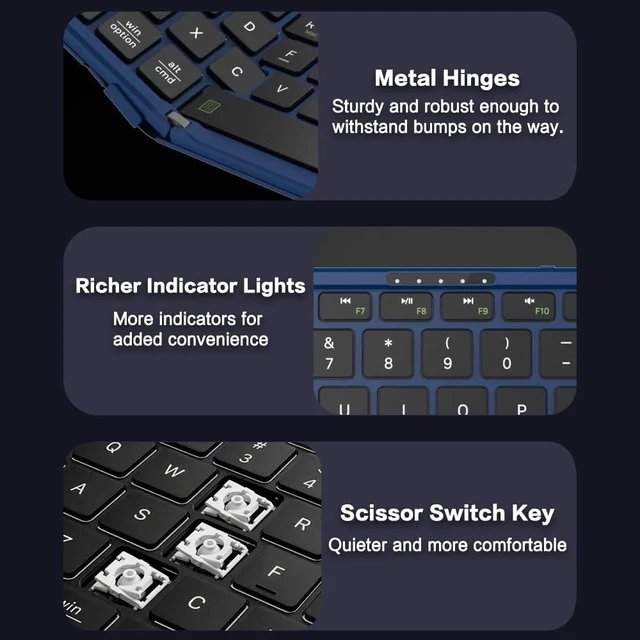 Alt view image 4 of 5 - JOMAA Foldable Bluetooth Keyboard, 4-Channel Wireless, Multi-Device Rechargeable with Touchpad and Numeric pad Travel Portable Keyboard for Laptop, Tablet Phone, Windows, Mac, Android, iOS