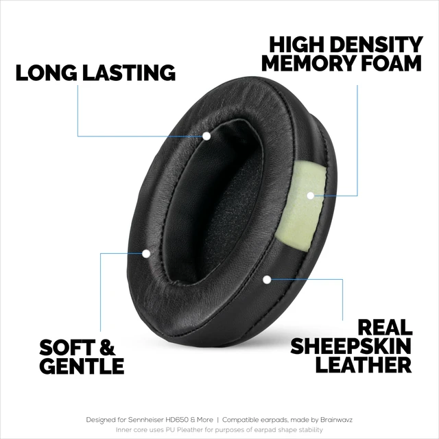 Alt view image 3 of 5 - Sheepskin Earpads for Sennheiser HD600, HD650, HD660S, HD525, HD535, HD545, & Massdrop HD58X, HD6XX Headphones - Memory Foam with Soft Sheepskin Leather