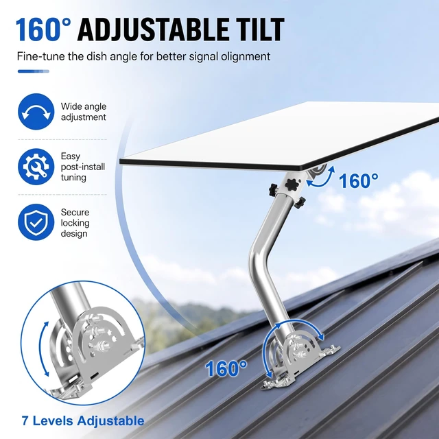 Alt view image 2 of 5 - Gen 3 Wall Mount for Starlink, Aluminum Pipe Adapter, Adjustable Tilt Angle