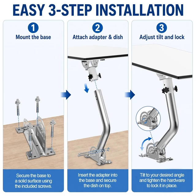 Alt view image 4 of 5 - Gen 3 Wall Mount for Starlink, Aluminum Pipe Adapter, Adjustable Tilt Angle