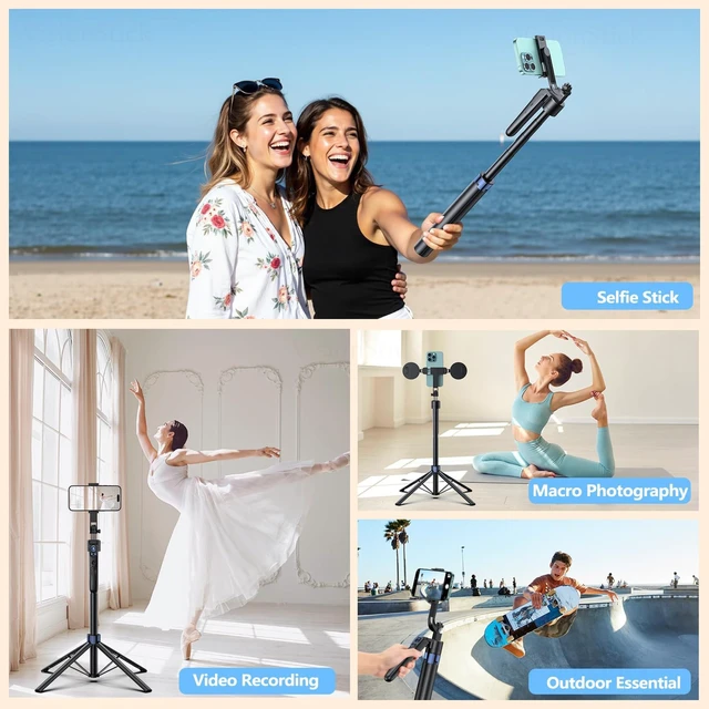 Alt view image 2 of 5 - Smart Face Tracking Tripod Selfie Stick with LED Light, 360 Rotating 70" Phone Camera Stand with Bluetooth Remote, Perfect for Video Recording, Live Broadcast, and Social Media Content