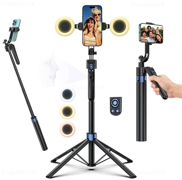 Main image of Smart Face Tracking Tripod Selfie Stick with LED Light, 360 Rotating 70" Phone Camera Stand with Bluetooth Remote, Perfect for Video Recording, Live Broadcast, and Social Media Content