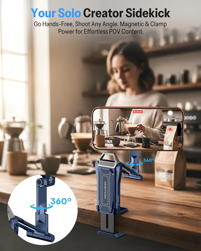 Alt view image 3 of 5 - OMOTON TP02-Pro Magnetic Phone Holder, 5-in-1 Tripod Stand with Rear Attachment Plate ^^ Desk, Kitchen, Gym, Vlogging ^^ iPhone 12-17 Series, Blue