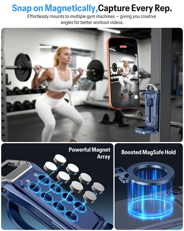 Alt view image 2 of 5 - OMOTON TP02-Pro Magnetic Phone Holder, 5-in-1 Tripod Stand with Rear Attachment Plate ^^ Desk, Kitchen, Gym, Vlogging ^^ iPhone 12-17 Series, Blue