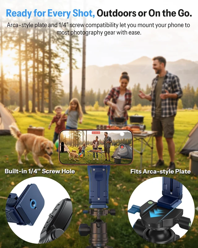 Alt view image 4 of 5 - OMOTON TP02-Pro Magnetic Phone Holder, 5-in-1 Tripod Stand with Rear Attachment Plate ^^ Desk, Kitchen, Gym, Vlogging ^^ iPhone 12-17 Series, Blue