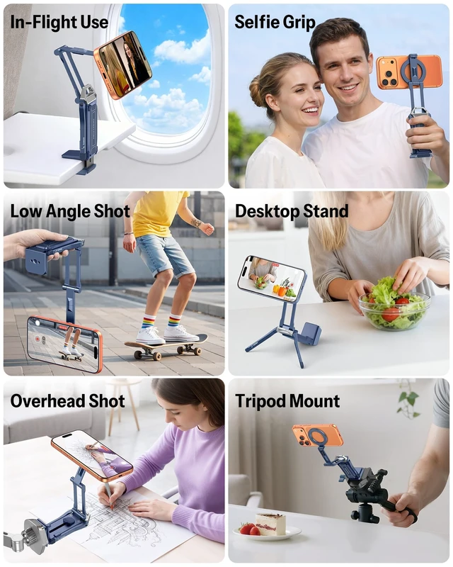 Alt view image 5 of 5 - OMOTON TP02-Pro Magnetic Phone Holder, 5-in-1 Tripod Stand with Rear Attachment Plate ^^ Desk, Kitchen, Gym, Vlogging ^^ iPhone 12-17 Series, Blue