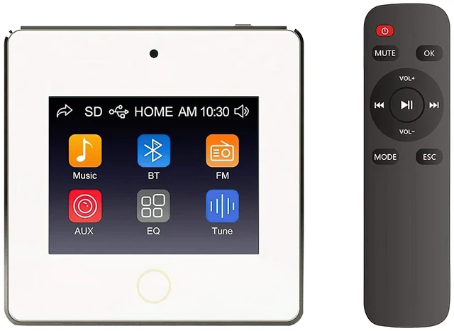 Main image of CMX Audio A4 in Wall Stereo Amplifier Module with 3.5" Capacitive Touch Screen Display, 1 x Wired Audio Input (on Rear PCB), Music Player with Adjustable Treble/Bass, 12/24Hours Time Display