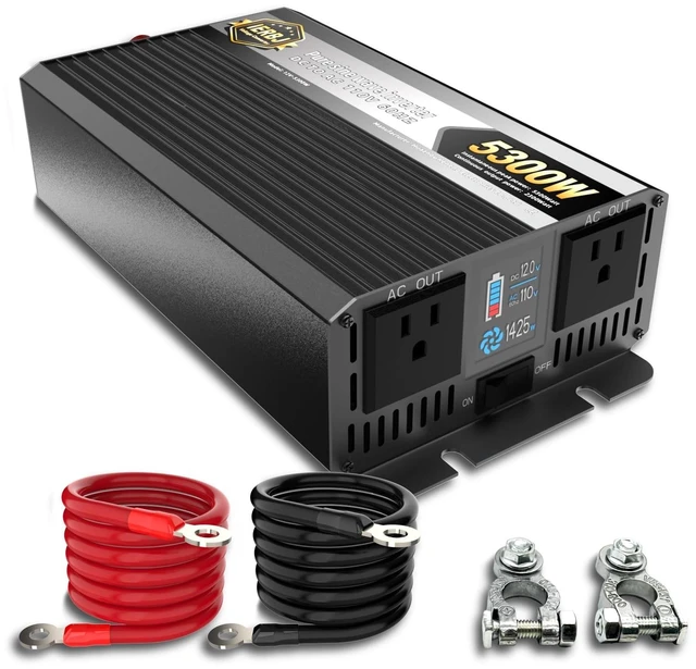 Main image of IERBJ 2300W Power Inverter, DC 12V to AC 110V, 5300W Peak Power, LED Display, Pure Sine Wave,2 Cooling Fan,2 Socket for Vehicles,Car,RV,Truck,Ship